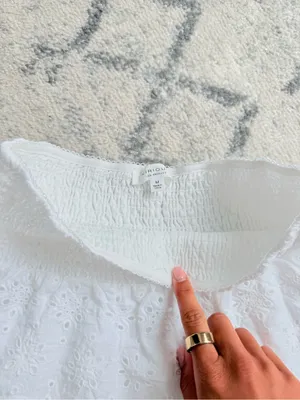 Tiered White Eyelet A-Line Mini Skirt with Smocked Waist thumbnail 2