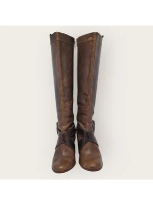 Frye Andrea Belted Tall Full Zip Brown Leather Riding Boot Size 10M 77321 thumbnail 11