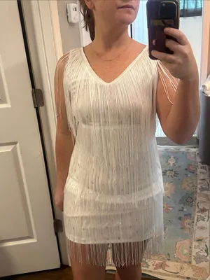 White Fringe Gold Speck Mini Dress thumbnail 2