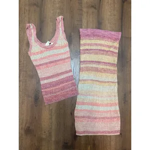 Zimmermann Space Dye Knit Tank Top and Maxi Skirt Set Pink Orange XS 0 thumbnail 2