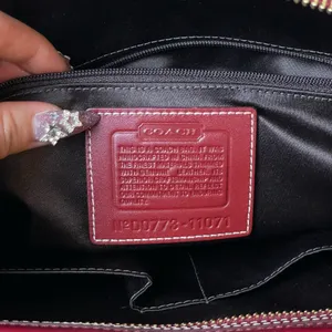 Coach Hampton Jacquard Large Signature Stripe Canvas Red Leather Shoulder Bag thumbnail 14