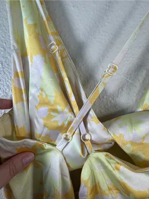Fortunate One Yellow Floral Satin Maxi Dress Womens M Cutout Main Attraction thumbnail 10