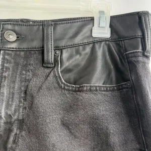 American Eagle Super High Rise Ankle Straight Jeans 12 Black Vegan Leather thumbnail 4