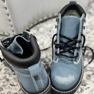 No Boundaries Blue Distressed Zip Stitch Accent Hiker Boots thumbnail 1