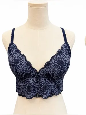 Aerie Navy Blue Lace Longline Bralette Size Large NWT Floral Lace Scalloped thumbnail 1