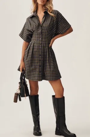 Anthropologie The Tobie Plaid Mini Shirt Dress by Exquise, Size LP thumbnail 6