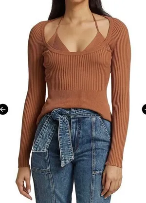 Jonathan Simkhai Jayline Pullover &‎ Bralette Set Ribbed Knit Dawn Size Large Brown thumbnail 1