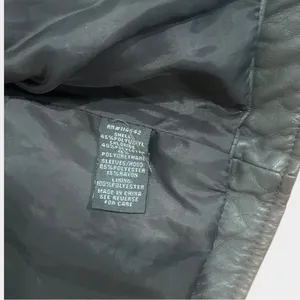 Gray Faux Leather Jacket with Knit Sleeves and Removable Hood thumbnail 5