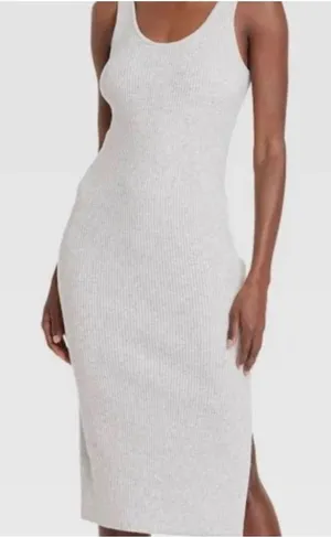 A New Day‎ Ribbed Tank Dress Womens XL Gray Midi Bodycon Side Slit Minimalist thumbnail 1