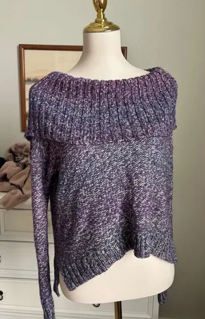 American Eagle Purple Marled Chunky Knit Sweater Y2K Boho Off Shoulder Oversized thumbnail 1