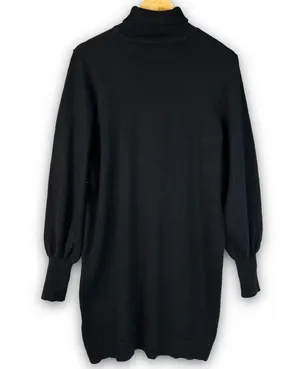 NEW WAYF Turtleneck Knit Sweater Dress Mini Length Balloon Sleeve Black Medium thumbnail 5