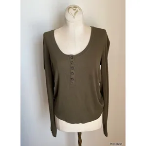 Marine Layer Lexi Olive Green Henley Top Large thumbnail 2