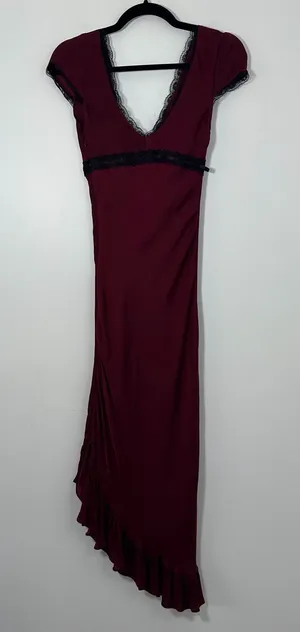 Kimchi Blue Urban Outfitters Burgundy Lace Trim Asymmetrical Maxi Dress XS NWT thumbnail 1