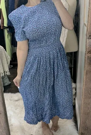 Karin Stevens vintage Blue Floral Midi Dress size 14 smocked waist thumbnail 4