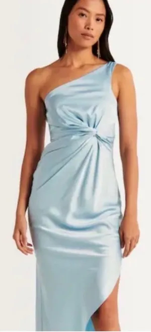 Abercrombie One-Shoulder Satin Knotted Midi Dress thumbnail 1