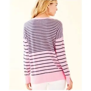 Lilly Pulitzer Melenie Cool-Max Sweater L Heathered Pink Tropics Stripe Nautical thumbnail 2