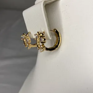Butterfly Huggie Earrings, Goldtone, Rhinestones, Fashion‎ Jewelry, 1/2 in thumbnail 3