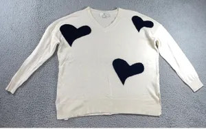Laurie Felt Sweater‎ Women Large Cashmere Blend Heart V Neck Long Sleeve thumbnail 1