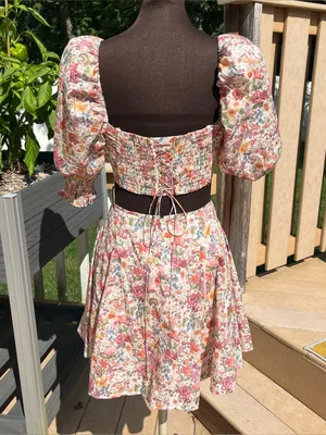 For Love and Lemons Arya Floral Puffed Sleeves Mini Dress Size M Homecoming thumbnail 6
