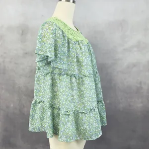Floral Tiered Ruffle Top Women Medium Crochet Cottage Soft Girl‎ Fairy Prairie thumbnail 2