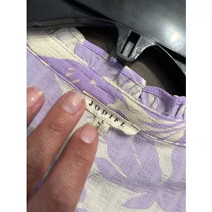 Size Large Jodifl Embroidered Puff Sleeve Purple Floral Green Top Blouse Boho thumbnail 2