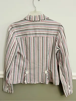 LOFT Striped Linen-Blend Blazer Jacket | Cropped Lightweight Preppy thumbnail 2