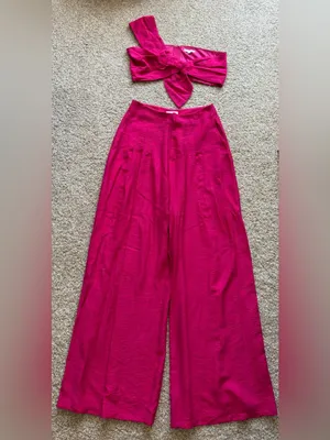 Flying Tomato Fuschia Pink Twisted Crop Top High Rise Wide-Leg Pant Set Sz S & M thumbnail 5