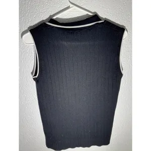 Adrianna Papell Black Ribbed Knit Sleeveless Polo Top Size M thumbnail 3