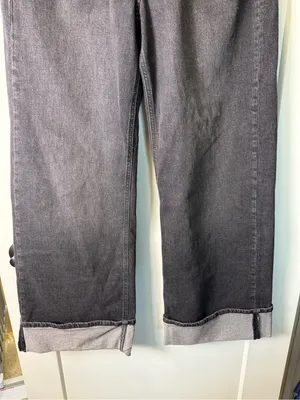 NWT GAP High Rise Stride Wide‎ Leg Jean Cuffed Baggy Black Grey Stretch 12/31R thumbnail 2