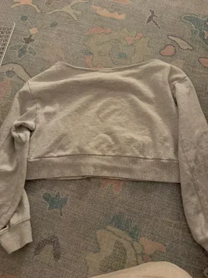 Garage Cropped Off-The-Shoulder Grey Sweatshirt thumbnail 2
