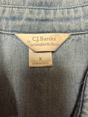 Vintage Y2K Denim Embroidered Button Front Top Cottagecore Boho Western XL thumbnail 10