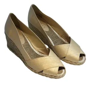 Lauren Ralph Lauren Cecilia Parchment Shantung‎ Espadrille Wedges Gold 9B Spain thumbnail 3