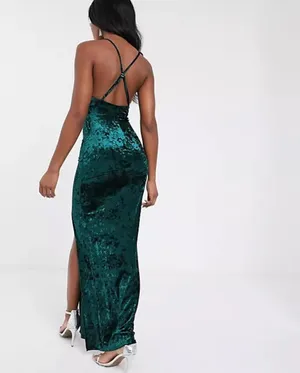 ASOS NWT Womens Club L London Velvet Square Neck Crushed Velvet Maxi Dress Sz 4 thumbnail 2