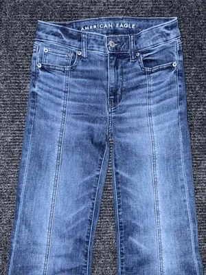 American Eagle Women’s Festival Flare Jeans Dark Wash Split Hem Seam Sz 00 Boho thumbnail 3