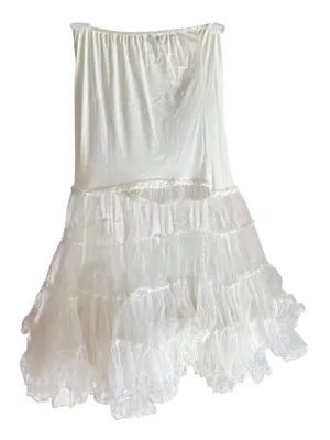 Vintage White Tiered Lace Skirt With Elastic Waist Tulle Layers And Flowy Design thumbnail 2