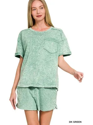 Zenana Halo Snow Washed Exposed Seam Top &‎ Shorts Set - Large thumbnail 1