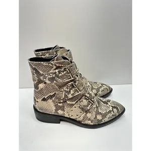 STEVEN NEW YORK Beige Snake Buckle Accent Studded Hazan‎ Almond Toe Block Heel thumbnail 5