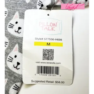 Macy's Rene Rofe Pillow Talk Lightweight Hacci Short Sleeve Cat Kitty Stretchy Knit Top thumbnail 2