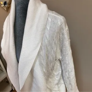 Ralph Lauren women Med wrap cardigan sweater White cable knit cotton Wide Collar thumbnail 2