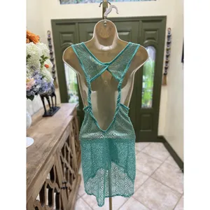 Turquoise crochet scoop neck swimsuit cover up dress size L thumbnail 5