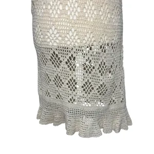 Aerie Crochet Knit Midi Dress Boho Ruffle Hem Beach Coverup Cream Festival sz M‎ thumbnail 3