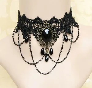 Gothic Black Lace Necklace Collar Choker Retro Vintage Chain, Vampire Halloween thumbnail 1