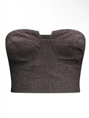 PrettyLittleThing Brown Tweed Strapless Bustier Top thumbnail 5