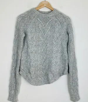 Marine Layer Dani cable knit gray alpaca blend crewneck sweater. Size S thumbnail 1