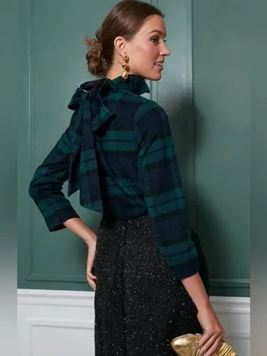 Tuckernuck Blackwatch Plaid Faye Tie Blouse Size Small thumbnail 15