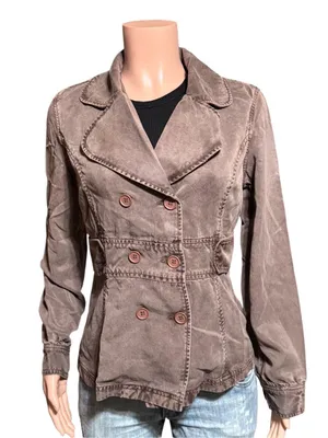 Women's long sleeve double-breasted brown Tencel blazer jacket M thumbnail 1