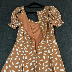 Lulus Terracotta Orange White Abstract Print Puff Sleeve Mini Dress Small thumbnail 5