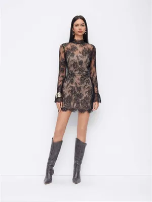 Cider Black Lace Stand Collar Long Sleeve Straight Mini Dress Size 10 thumbnail 2