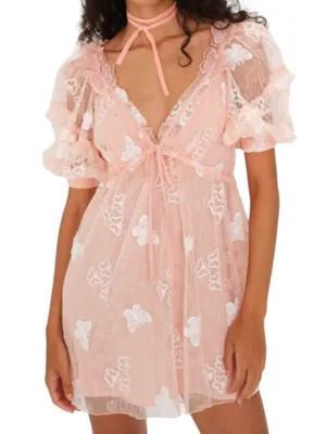 NWT For Love & Lemons Shari Sequined Butterfly Lace Puff Slv. Dress Size Small thumbnail 1