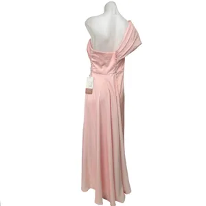 NEW Stacees Pink One Shoulder Drapey Square Neck Maxi Wedding Dress Size 6 thumbnail 2